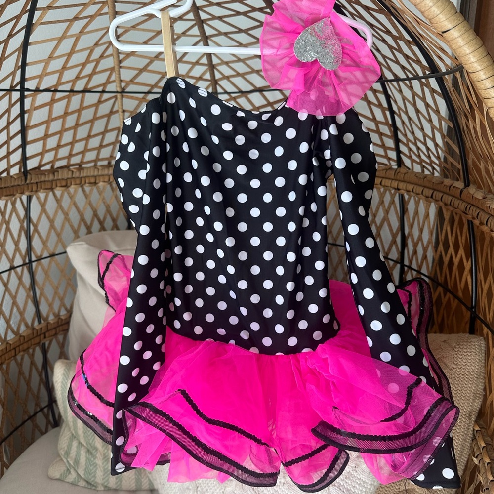 Halloween Dress Up Pink and Black Polka Dot Kids Dance Costume Sz 7/8